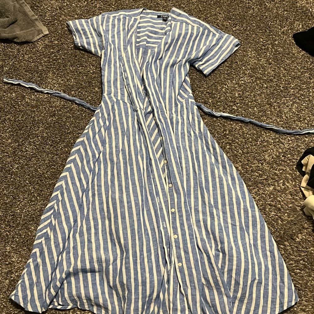 Cute stripped long button-up dress